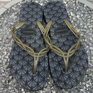 Havaianas sandals geometric blue Gold Strap Flip Flops Pattern